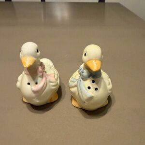 Charming Goose Salt and Pepper Shakers - Cream with Pink and Blue Accents